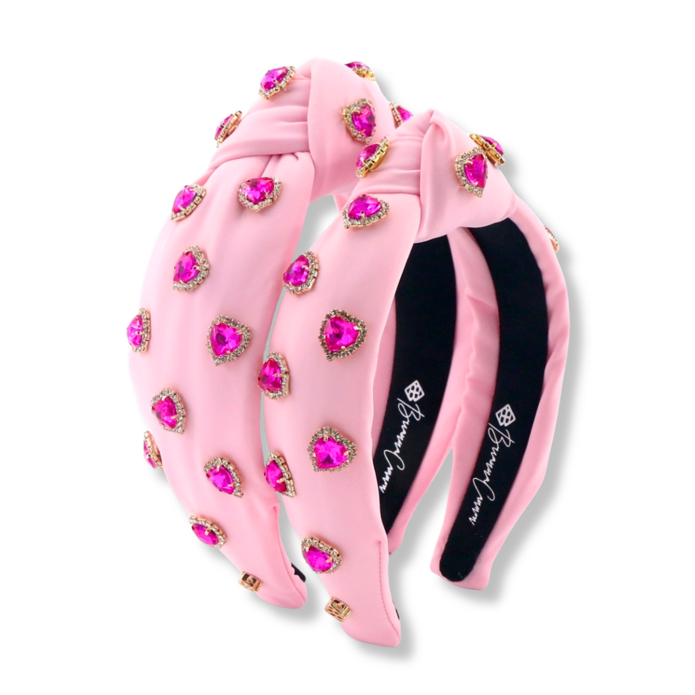 Child Size Light Pink Headband with Hot Pink Pavé Crystal Hearts