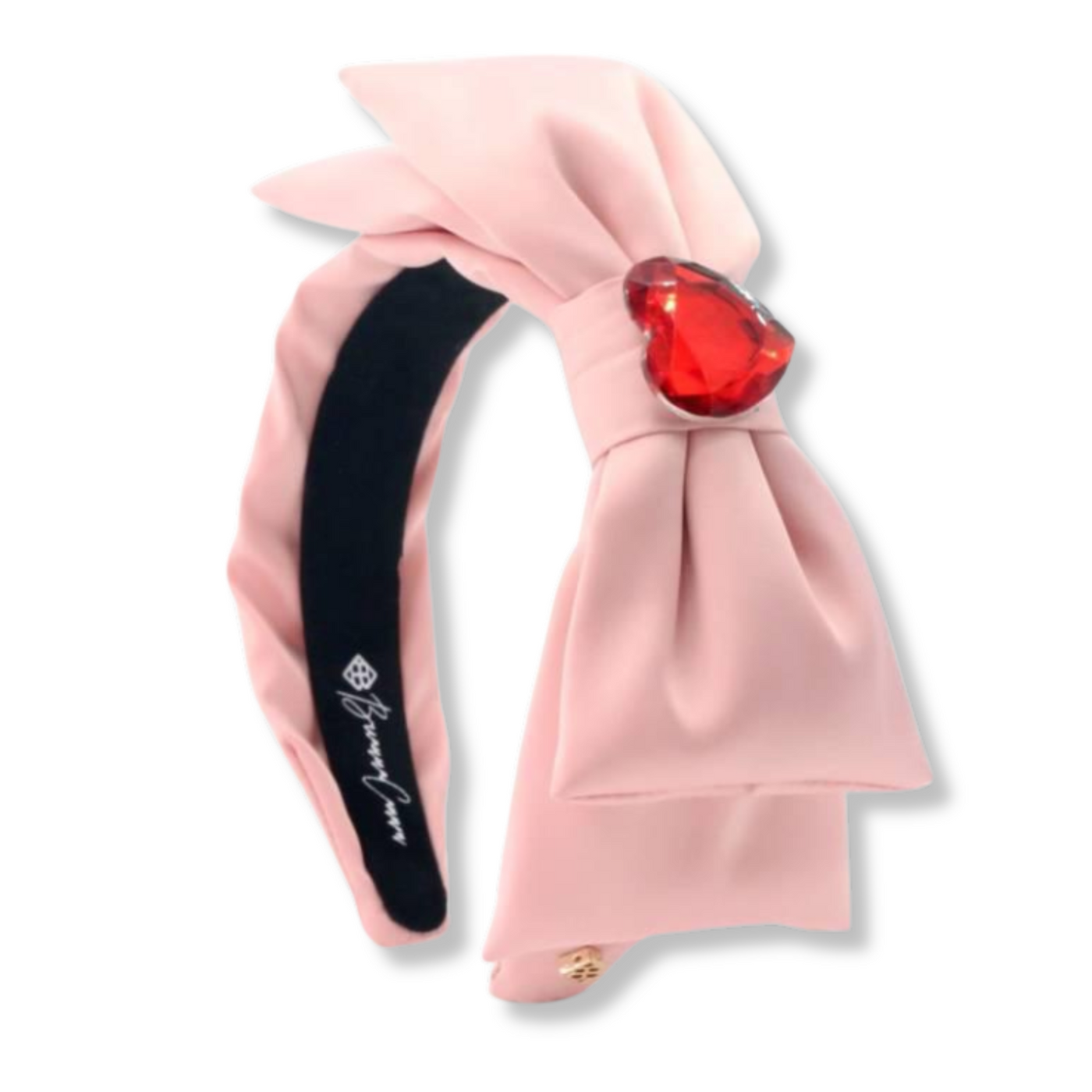 Pink Satin Side Bow Headband with Red Heart Crystal