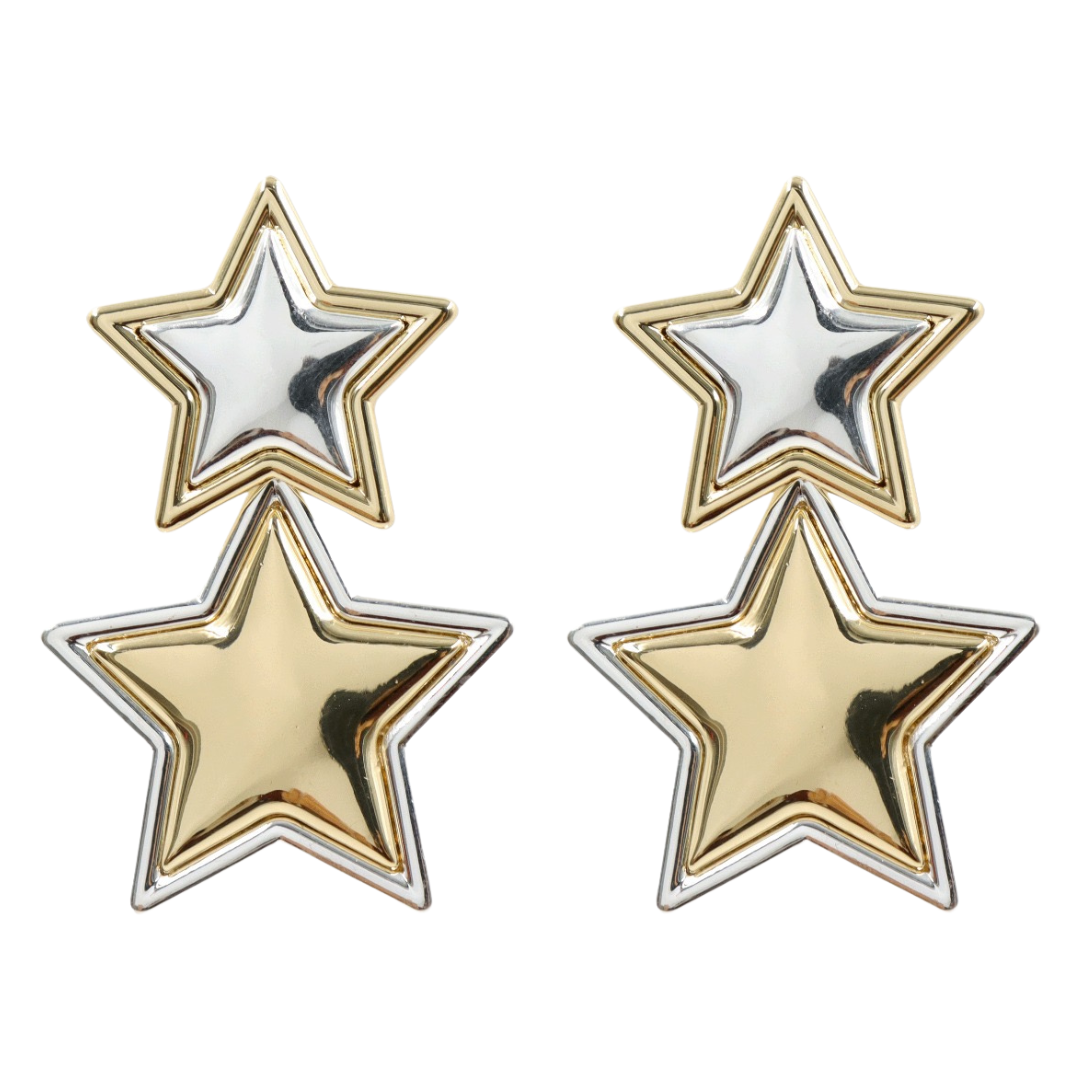 Silver & Gold Star Drop Earrings