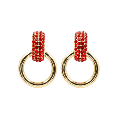 Red Crystal & Gold Knocker Earrings