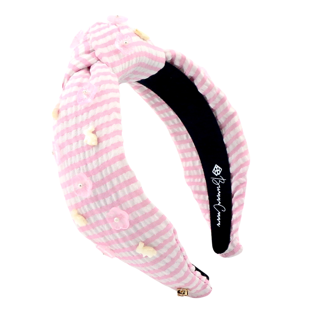 Adult Size Pink Seersucker Headband with Mother of Pearl  display picture 1