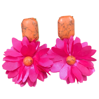 Hot Pink and Orange Flower Earrings
