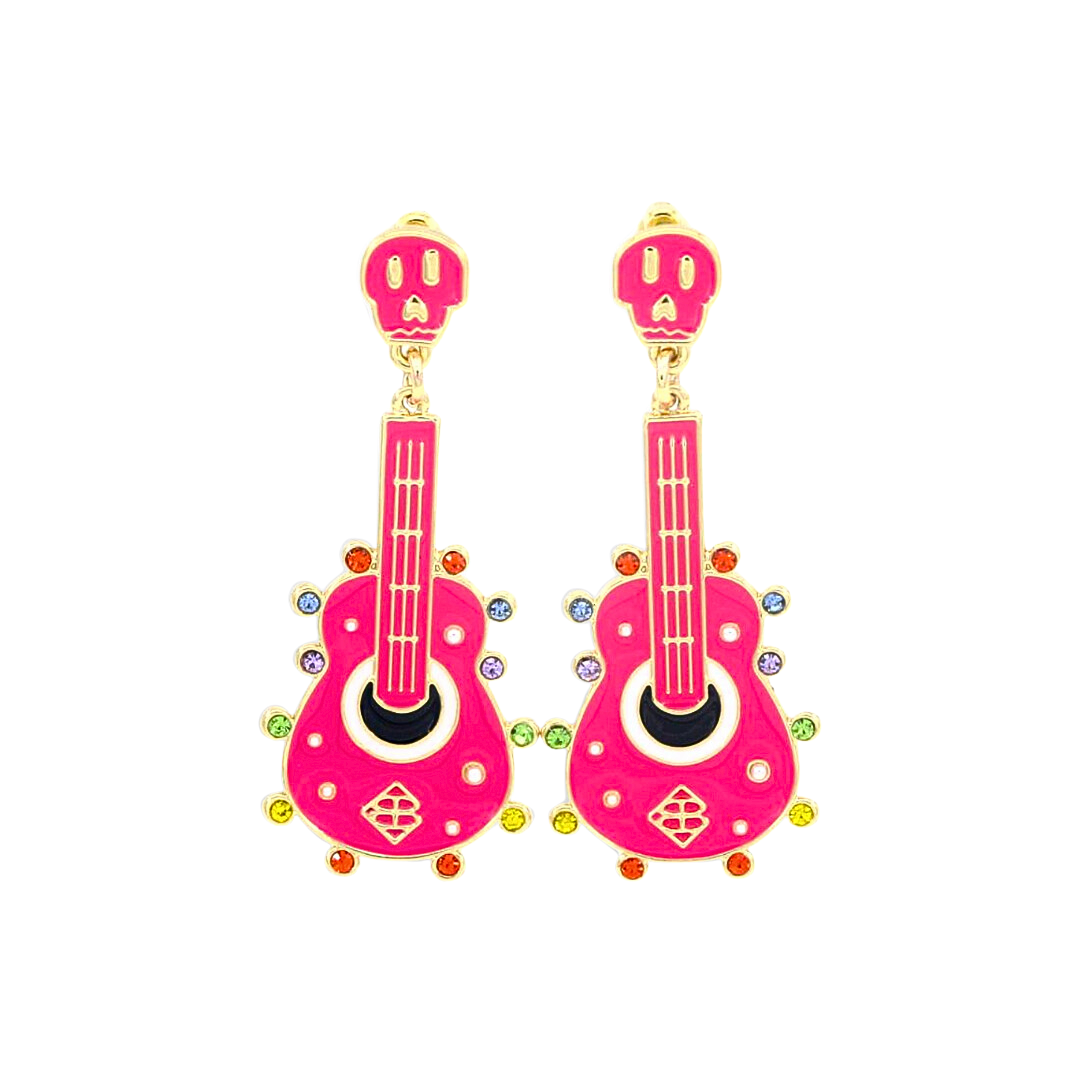 Pink Guitar Earrings with Crystals