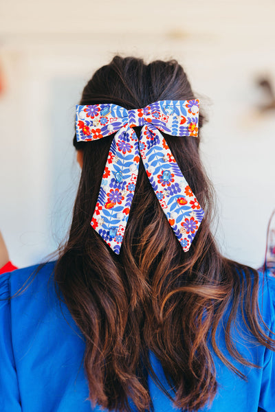 Floral Americana Bow Barrette With Crystals & Pearls