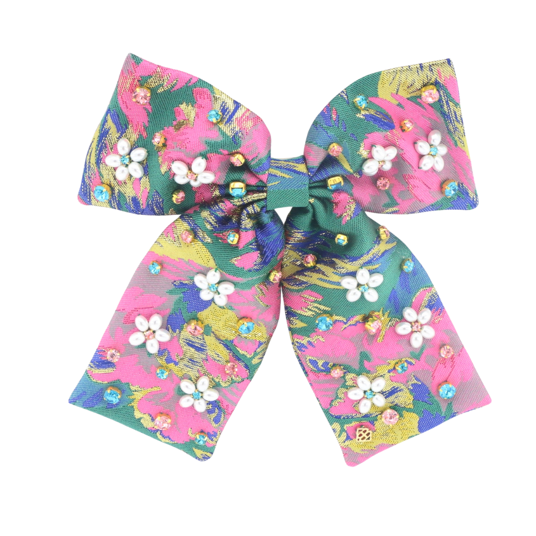 White Tartan Plaid Bow with Crystals Hair Clip – Brianna Cannon display picture 2