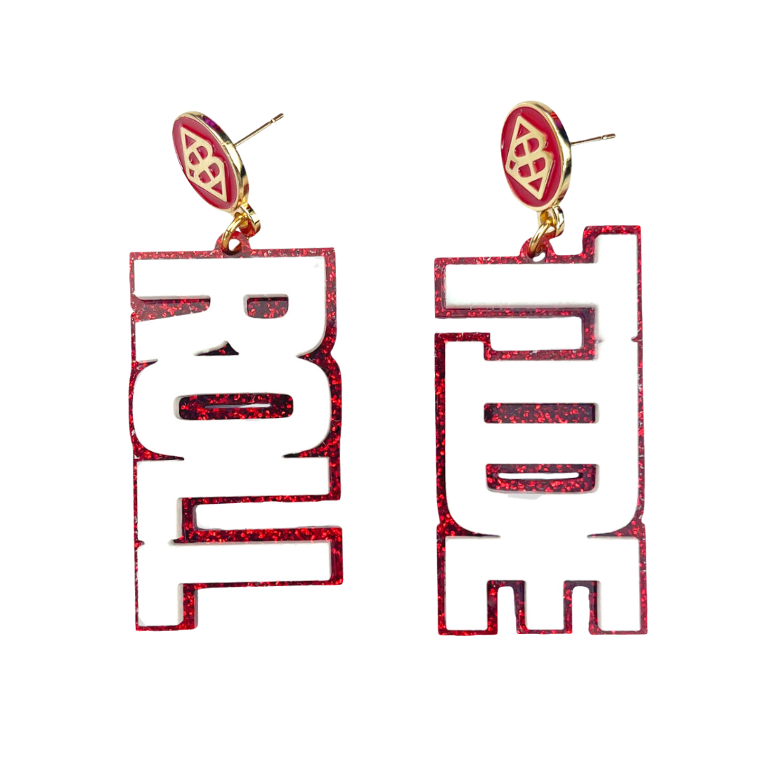 Alabama White Crimson Glitter ROLL TIDE Earrings – Brianna Cannon