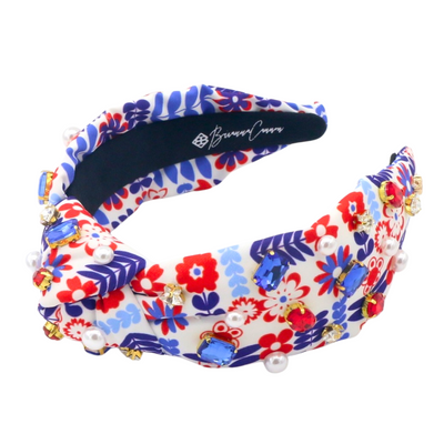 Adult Size Floral Americana Headband With Crystals & Pearls
