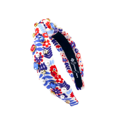 PRE-ORDER Child Size Floral Americana Headband With Crystals & Pearls (Est Ship 5/7)