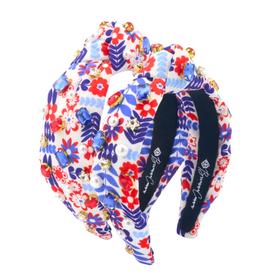 Adult Size Floral Americana Headband With Crystals & Pearls