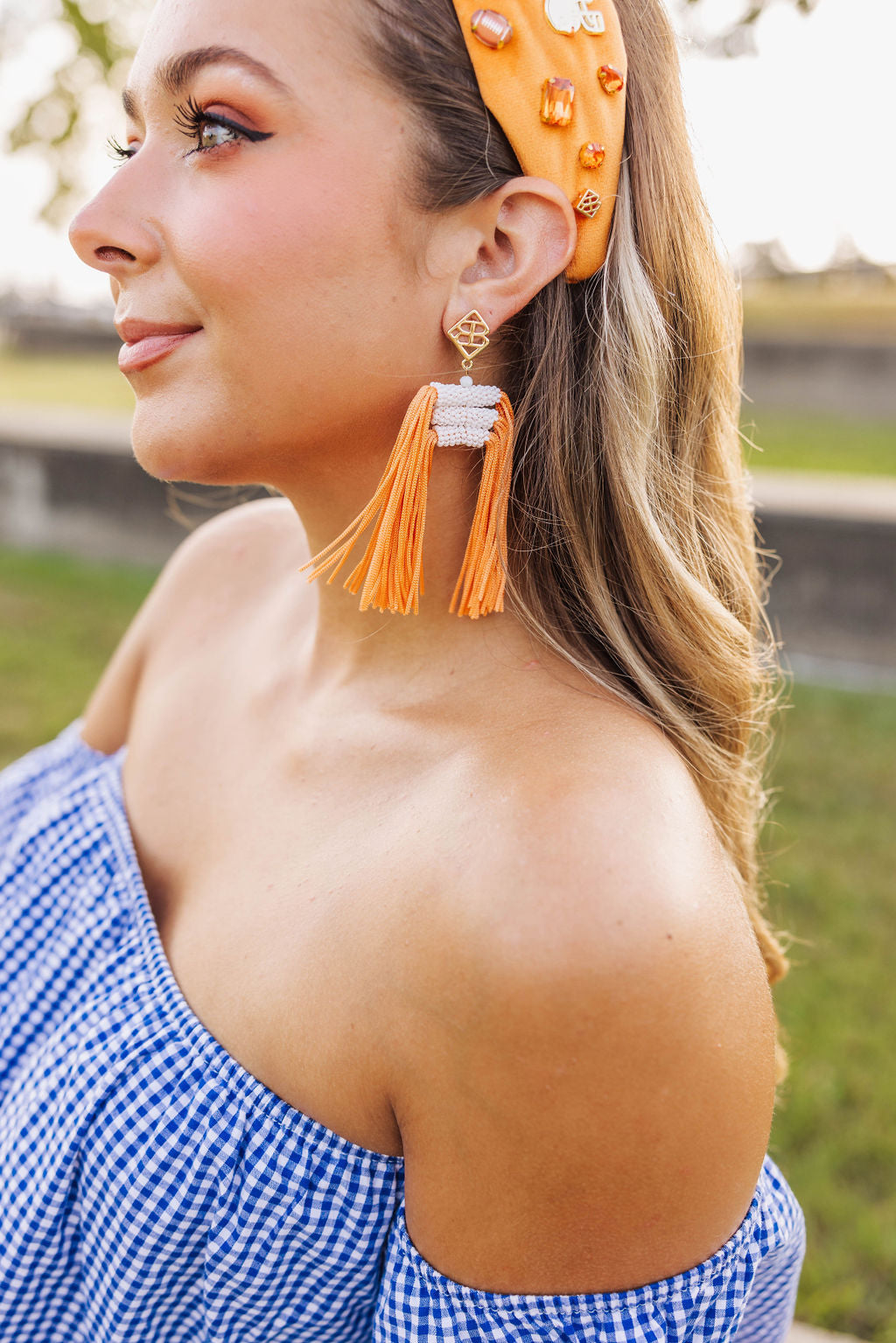 Color Block Tassel Earrings - Orange and White