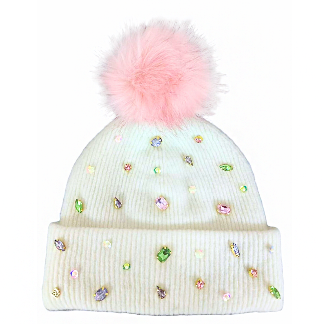 Cold Weather Cuties Beanie - Pink Pom Cashmere Winter Hat  display picture 3