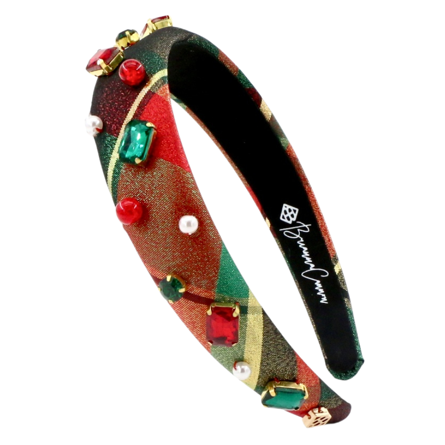 Thin Holiday Plaid Headband - Red Green Gold Christmas  display picture 1