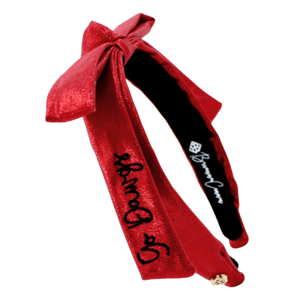 Georgia Red Thin Embroidered Ribbon Bow Headband – Brianna  display picture 3