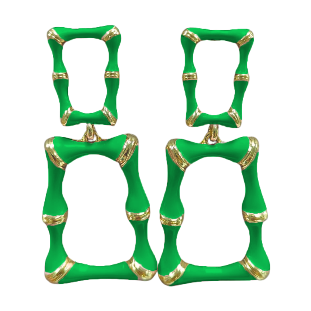 Green Enamel Bamboo Earrings
