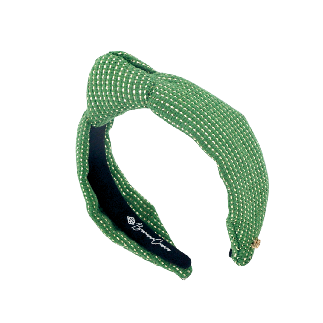 Child Size Solid Tweed and Gold Headband in Green – Brianna 