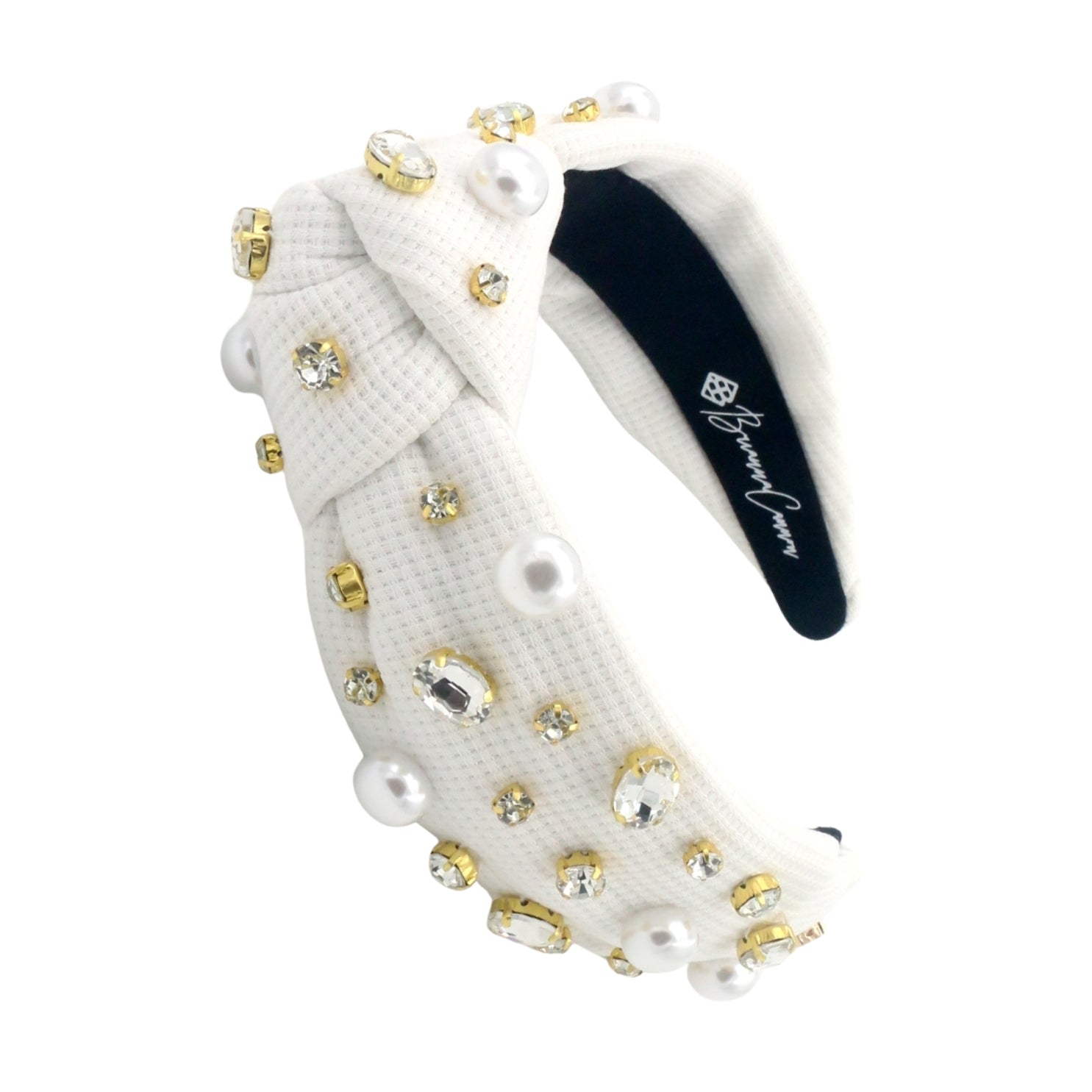 NEW White Tweed “Let It Snow” Headband – Brianna Cannon Tennessee White Thin Embroidered Ribbon Bow Headband  main image 3