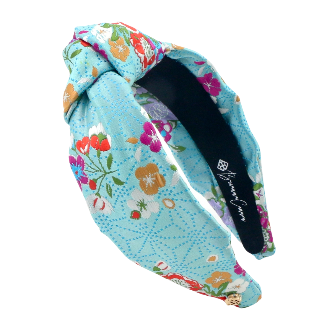 Adult Size Light Blue Floral Silk Headband – Brianna Cannon display picture 1