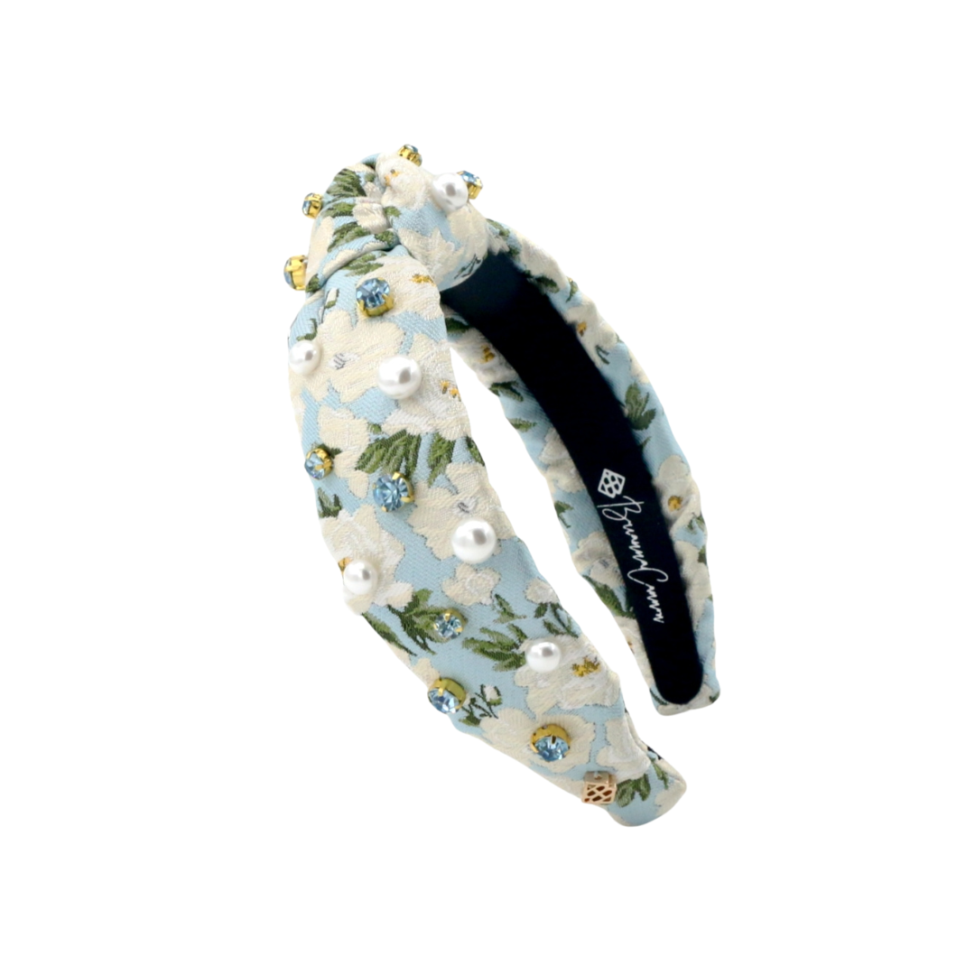 Child Size Light Blue & White Floral Headband with Crystals  display picture 3