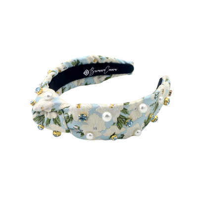 Child Size Light Blue & White Floral Headband with Crystals & Pearls