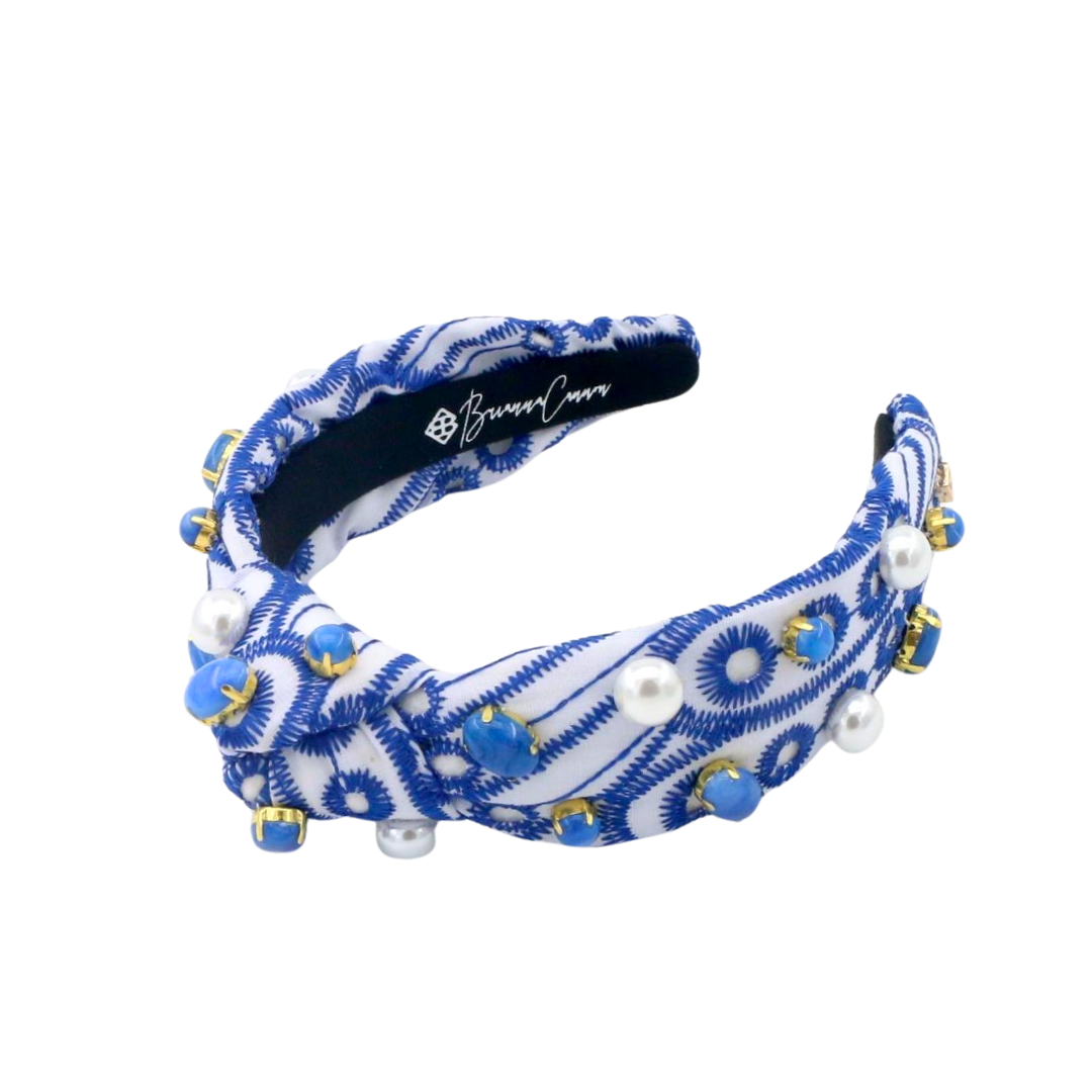 Child Size Blue & White Mykonos Eyelet Headband