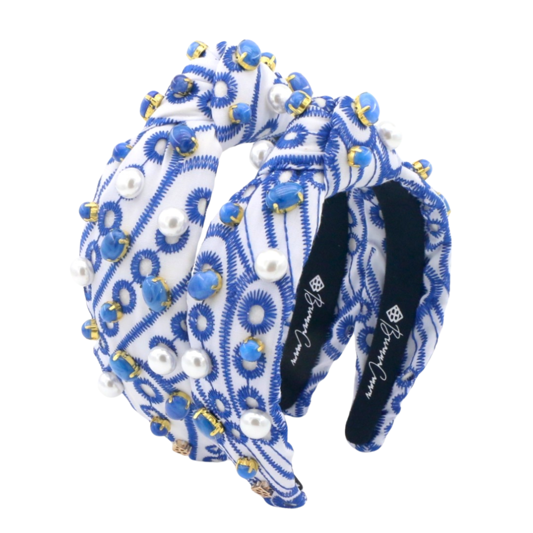 Child Size Blue & White Mykonos Eyelet Headband
