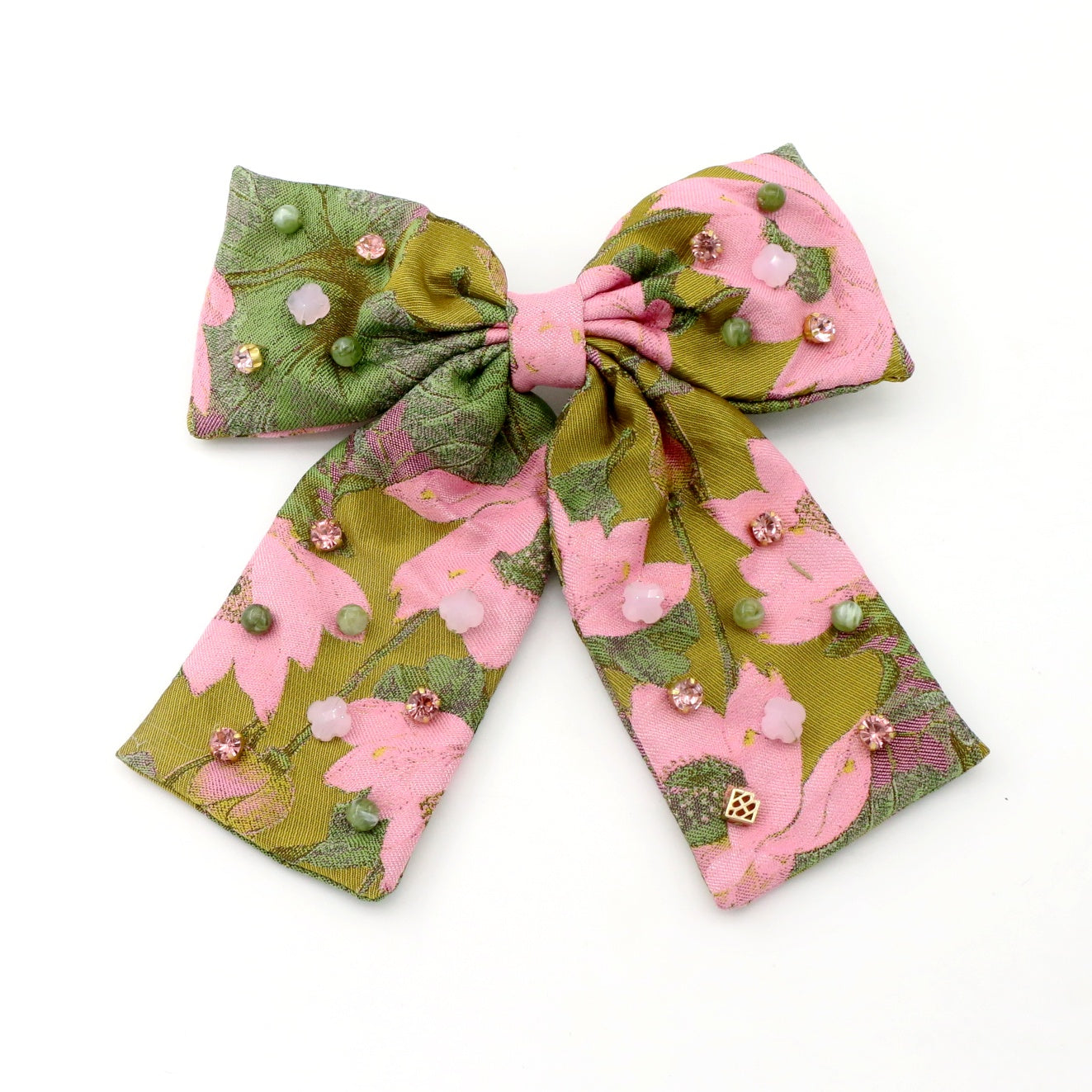 Brianna Cannon LOTUS AND LILLY PADS BOW BARRETTE NWOT Large Green Pink Gold BRIANNA CANNON PINK BOW HEADBAND WITH HEART SEQUINS – Pharm  main image 4