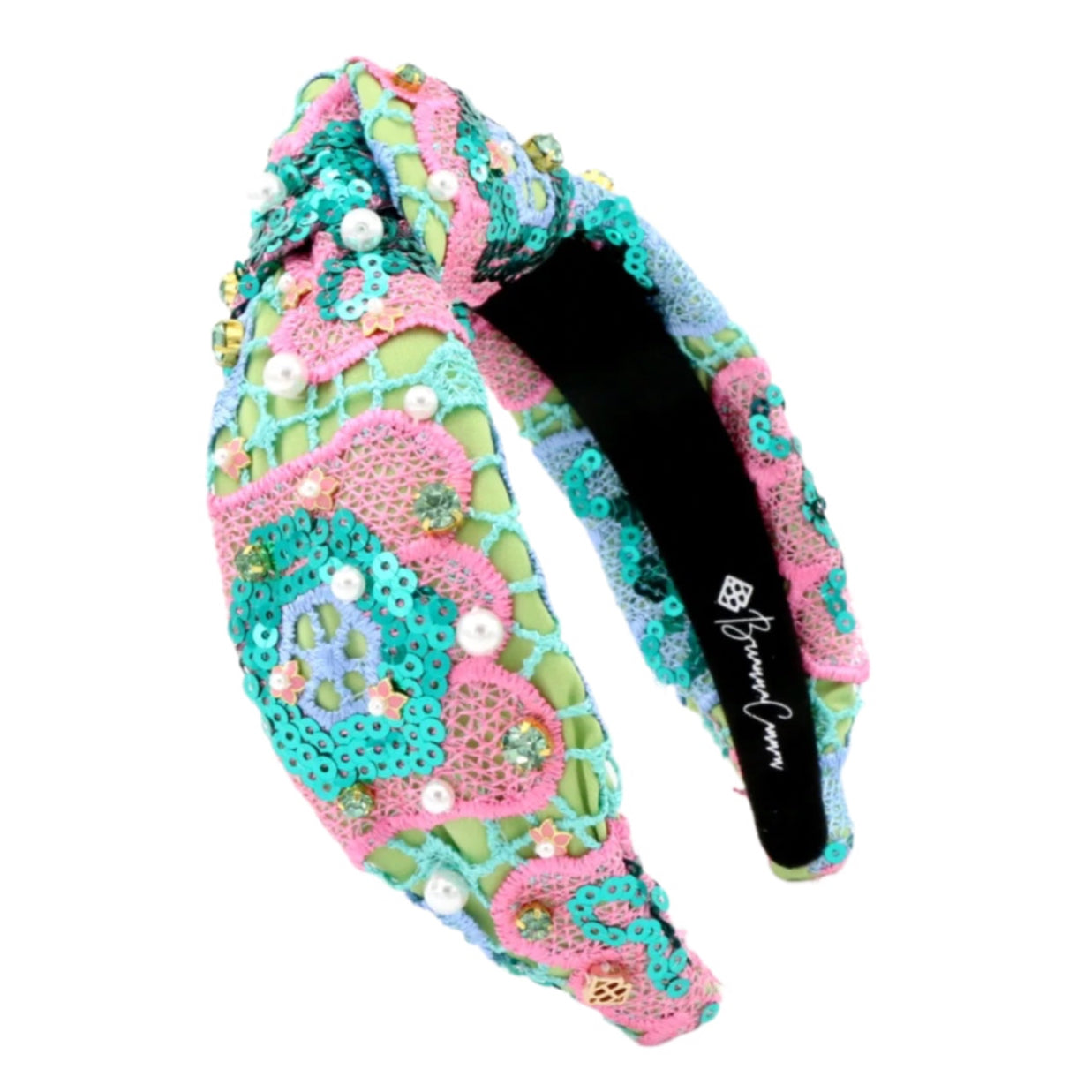 BRIANNA CANNON adult size Cornflower Blue and Green Block Print Knot Headband Hair Accessories - Headbands, Clips & Scrunchies - Brianna  main image 4