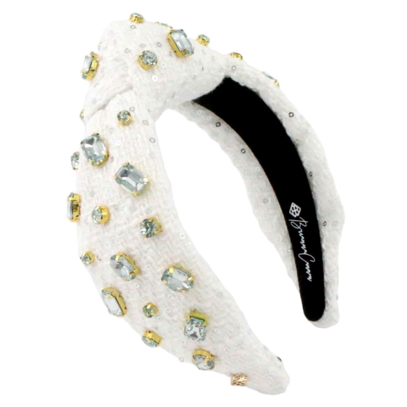 NEW White Tweed “Let It Snow” Headband – Brianna Cannon Tennessee White Thin Embroidered Ribbon Bow Headband  main image 4