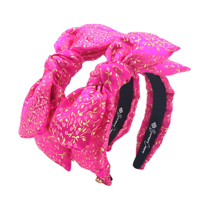 Adult Size Hot Pink & Gold Brocade Side Bow Headband