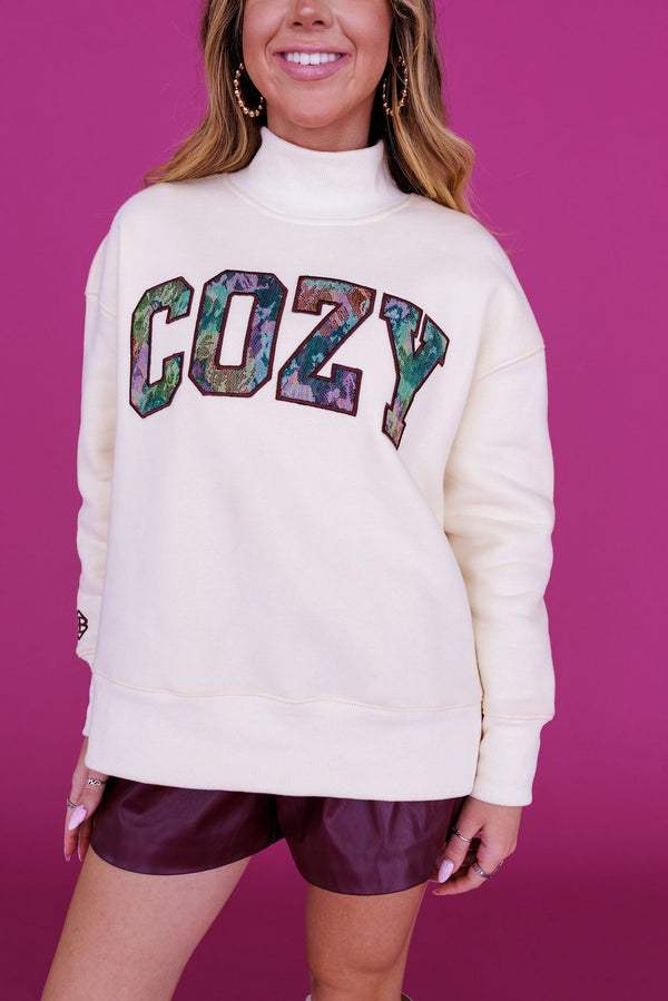 Cozy Dark Floral Mock Neck Sweatshirt
