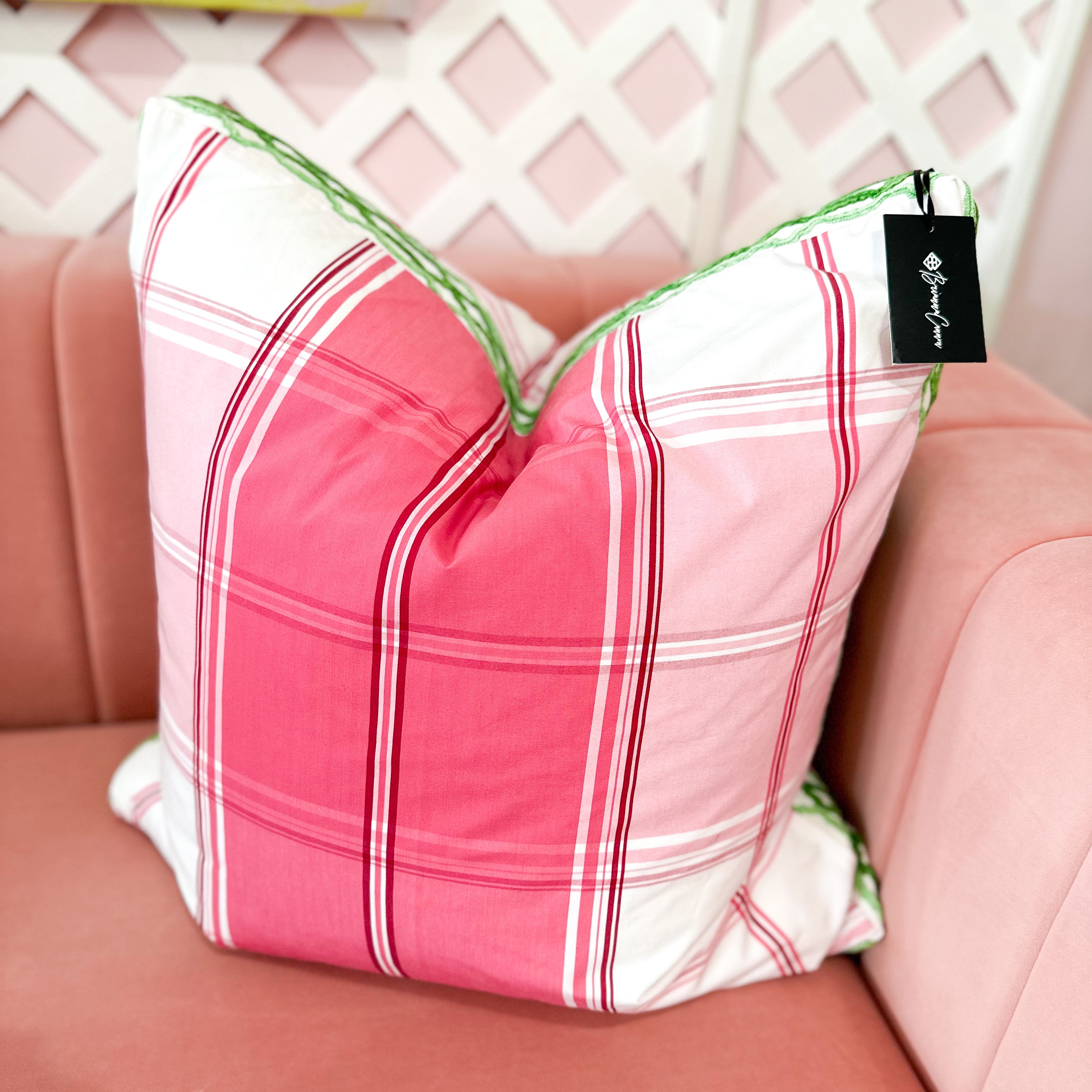 Thibaut Designer Pillow Cover New England Plaid in Raspberry with Ha