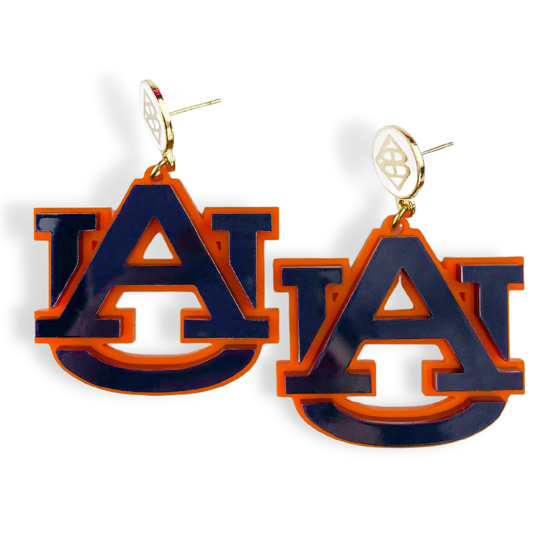 Navy and Orange AU Logo Earrings