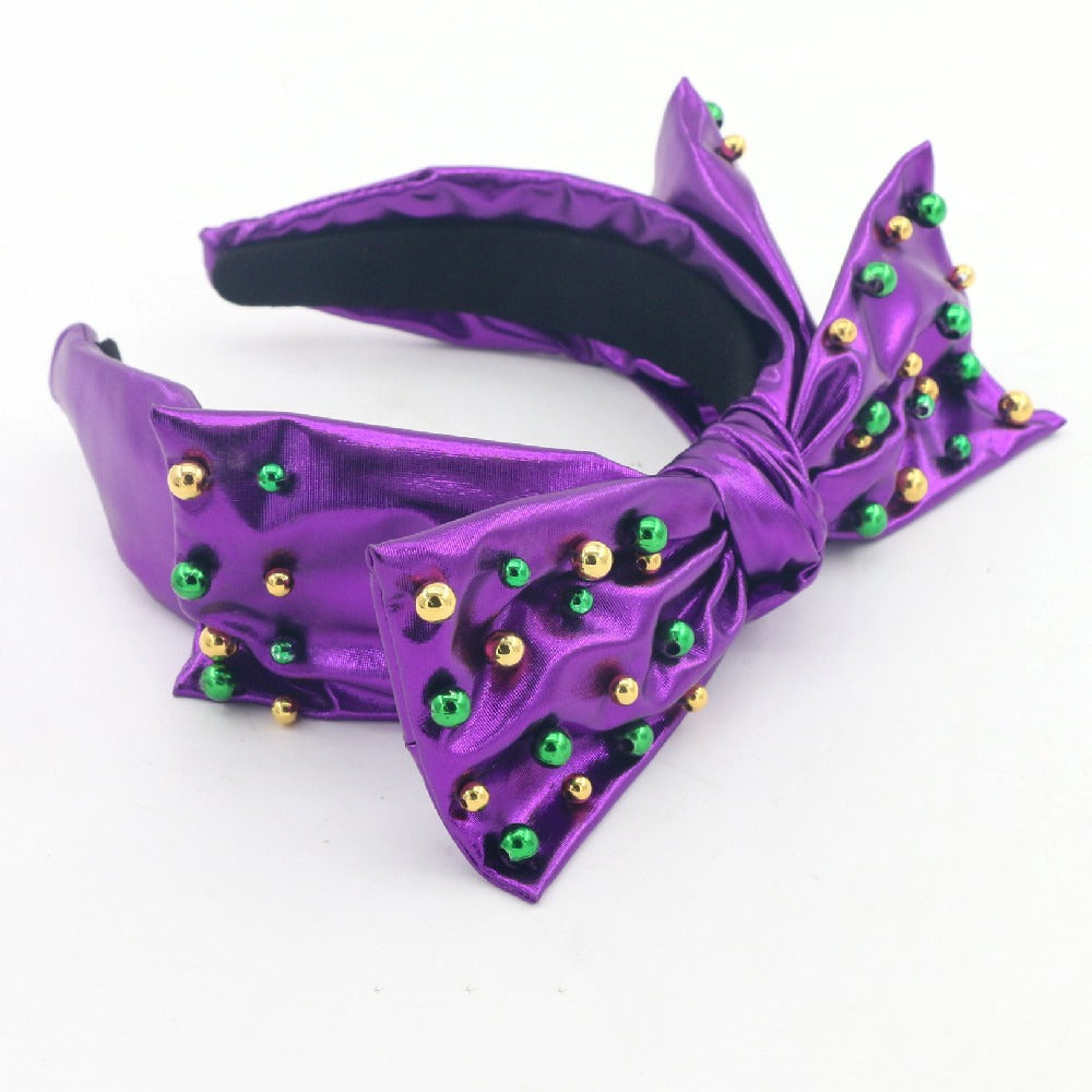 Brianna Cannon TCU Purple Woven Side Bow Headband BRIANNA CANNON PINK BOW HEADBAND WITH HEART SEQUINS – Pharm  main image 4