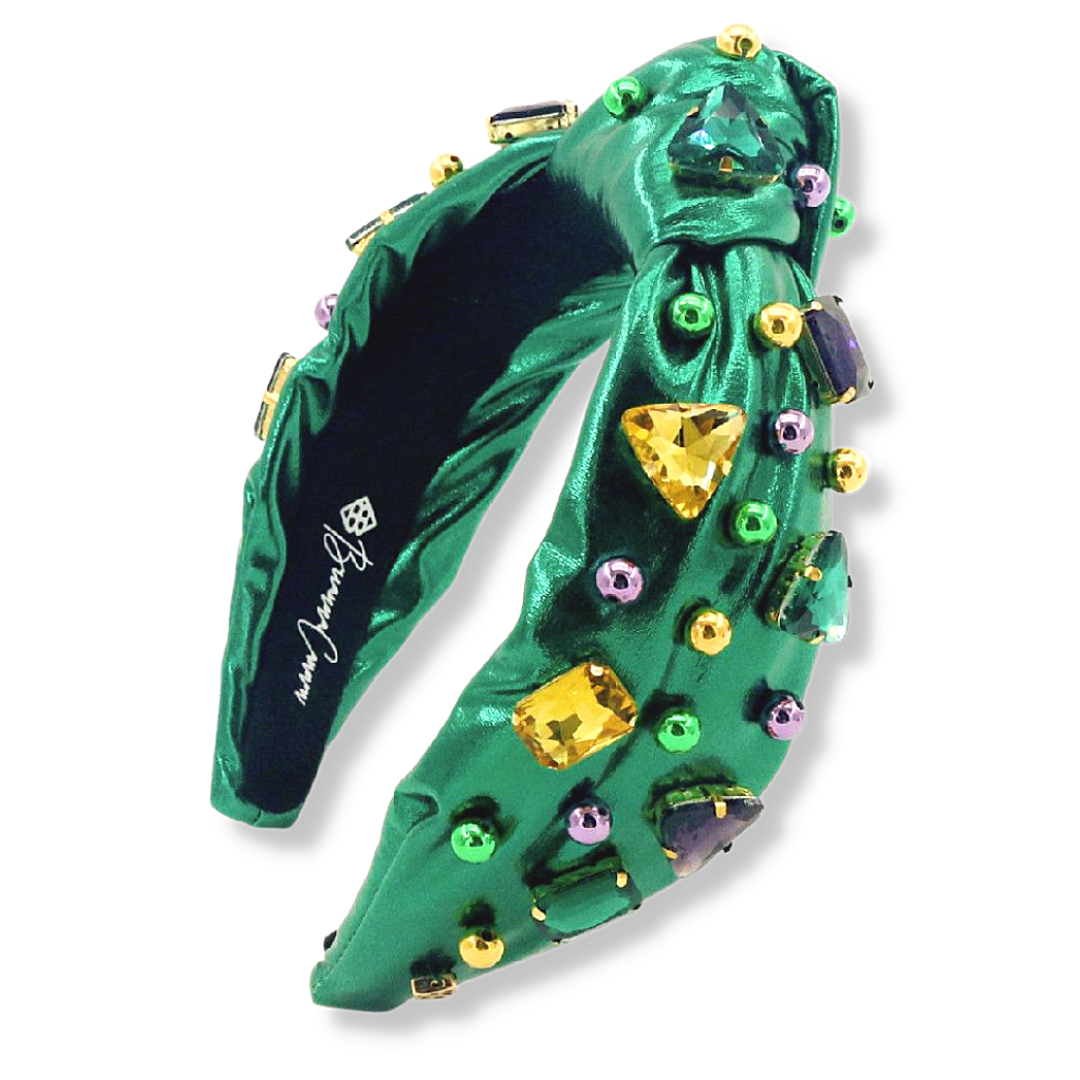 Green Mardi Gras Headband with Gold Beads and Crystals  display picture 1
