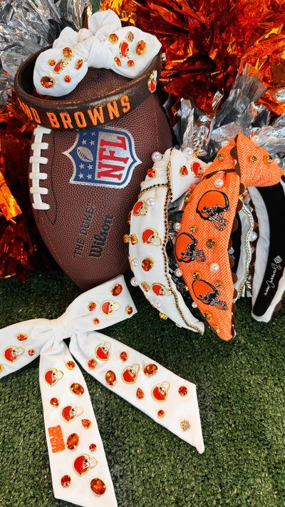 Cleveland Browns White Logo Bow Scrunchie