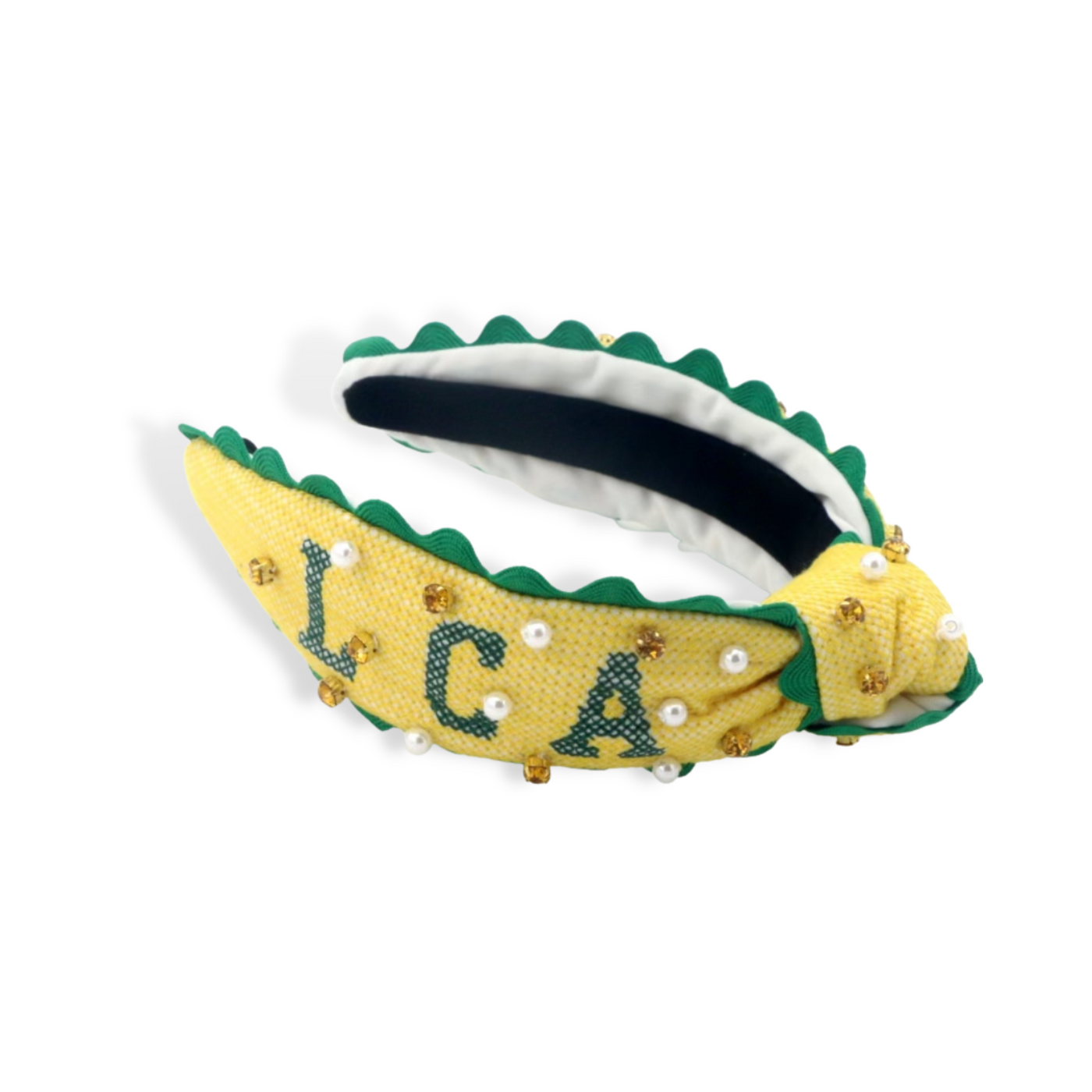 Child Size Cross-stitch LCA Headband With Pearls and Crystals