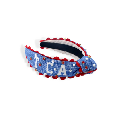 Child Size TCA TROJANS Cross-Stitch Headband With Crystals and Pearls