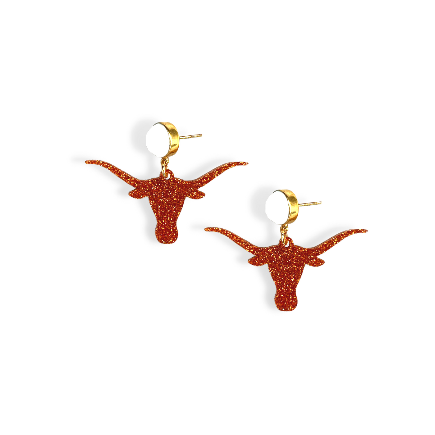 Burnt Orange Glitter Mini Texas Longhorn Earrings