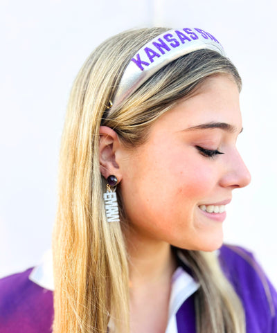 Kansas State Silver Thin Embroidered Headband