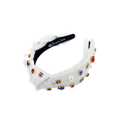 Child Size White TCA Logo Headband With Pearls and Crystals