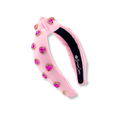 Child Size Light Pink Headband with Hot Pink Pavé Crystal Hearts