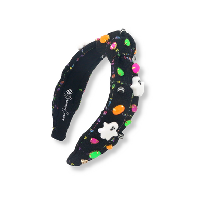 Child Size Black Tweed Headband with Ghosts & Neon Crystals