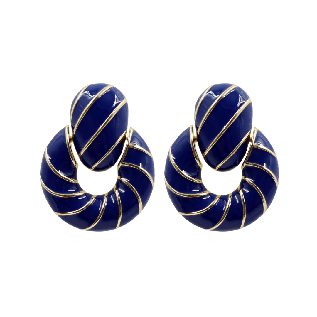Blue Enamel Twist Earrings