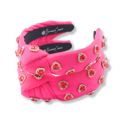 Child Size Hot Pink Headband with Red Pavé Crystal Hearts
