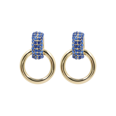 Blue Crystal & Gold Knocker Earrings