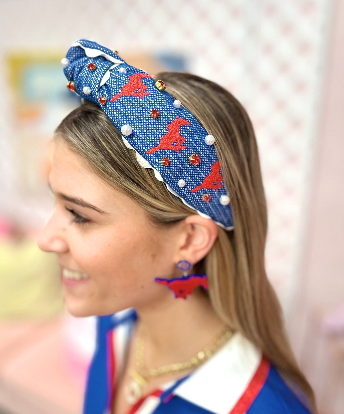 SMU Adult Size Mustang Cross Stitch Headband