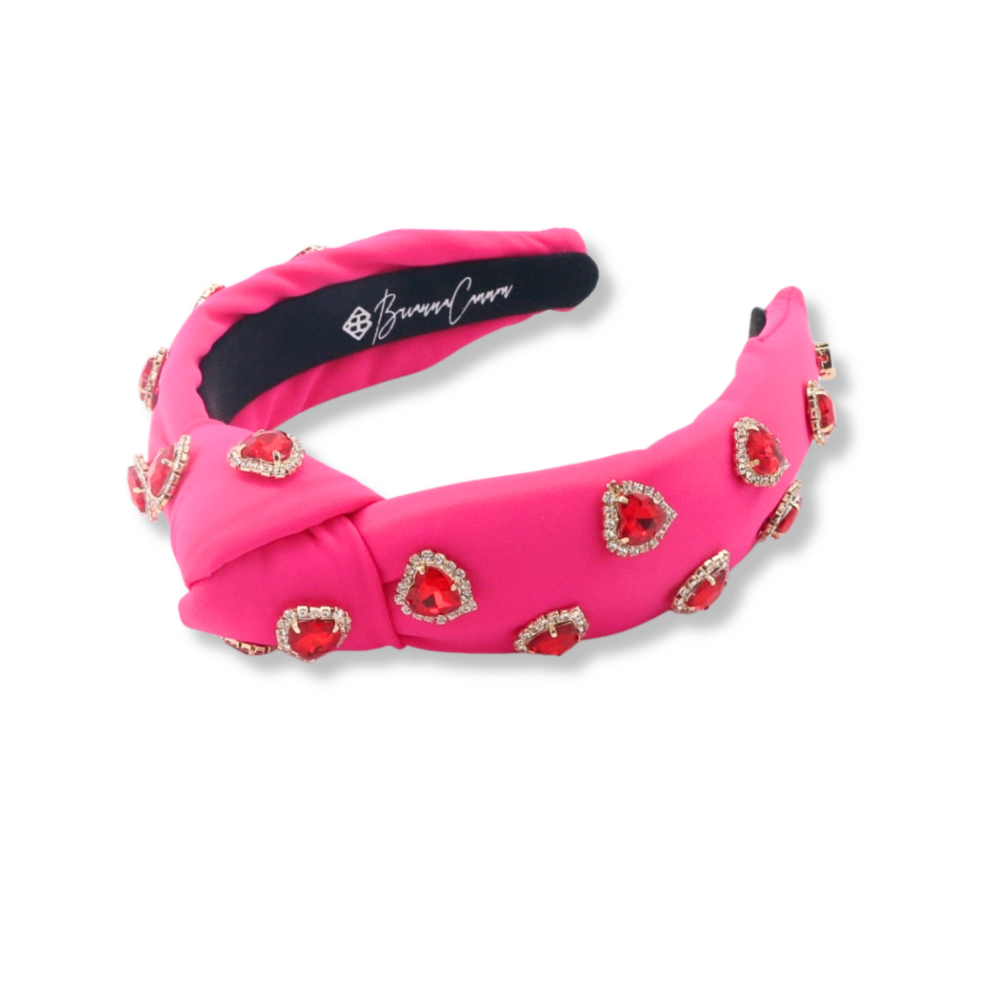 Child Size Hot Pink Headband with Red Pavé Crystal Hearts