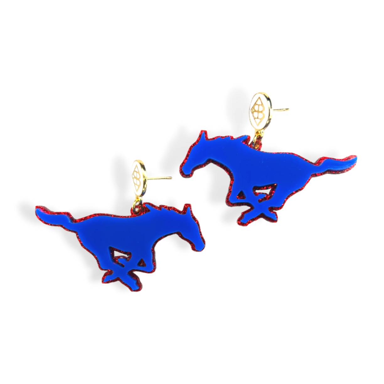 Blue & Red Glitter Mustang Earrings