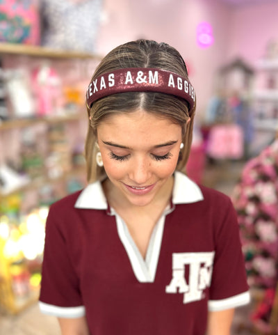 Texas A&M  Maroon Thin Embroidered Headband