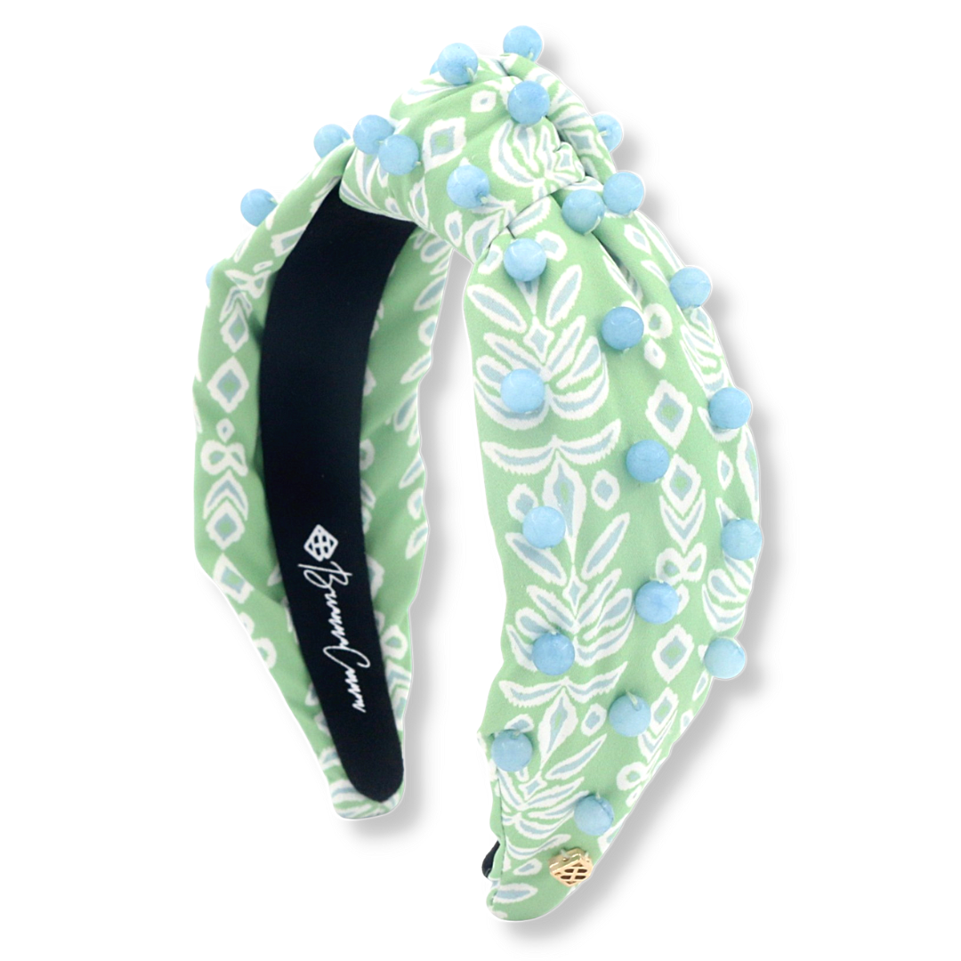 Spa Green and Blue Palm Headband with Beads